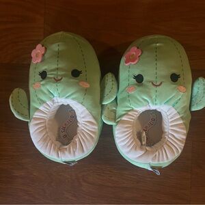 Green Squishmallow Cactus Baby Slippers with Flower Detail